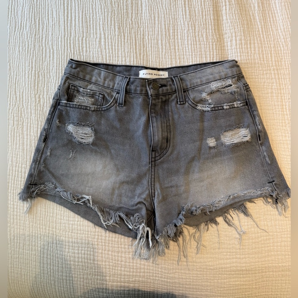 Flying Monkey Gray Distressed Denim Cutoff Shorts | Size 25